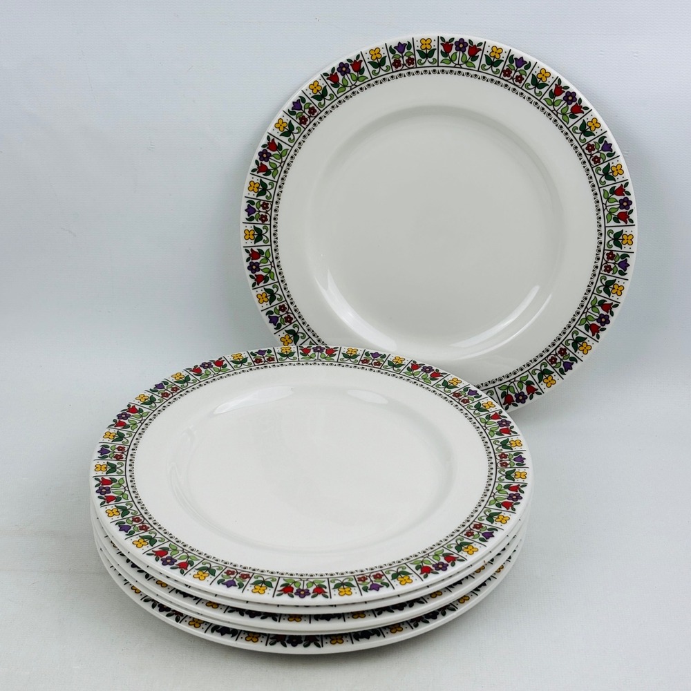 Royal Doulton Fireglow 8" Salad Plate Set of 6 Floral Border Discontinued